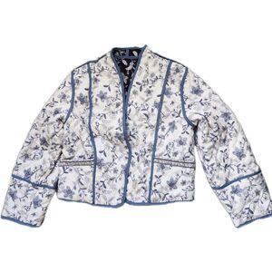 Yimoon Reversible Quilted Floral Jacket Womens M Open Front Cropped Puffer Coat